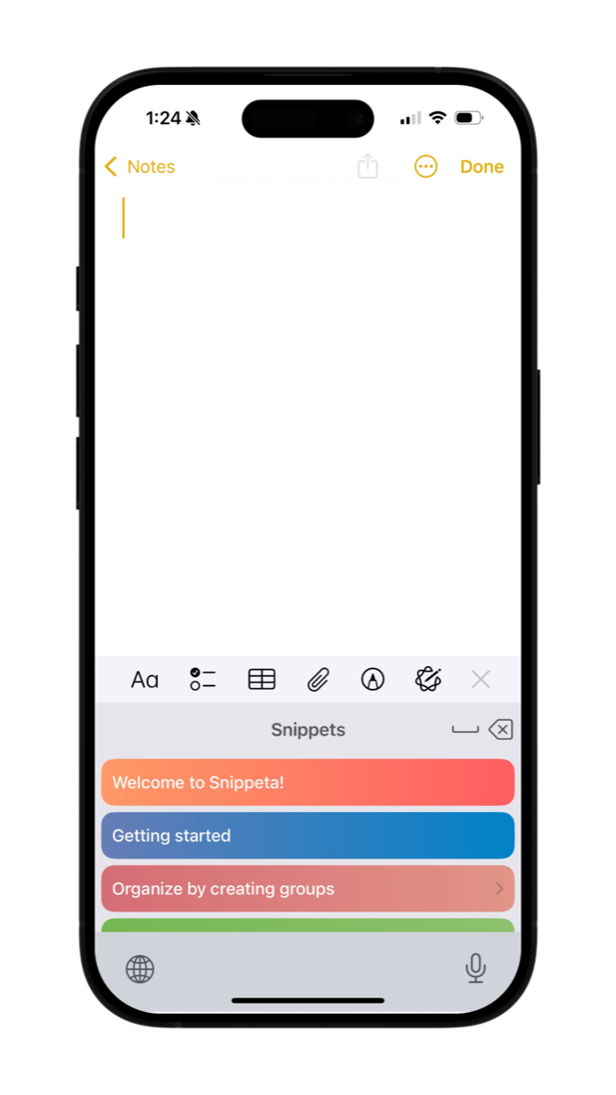 Snippeta keyboard inside another app