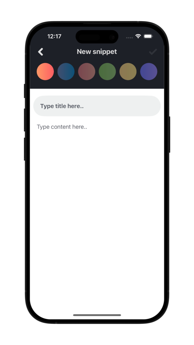 Snippeta screen for creating a new snippet