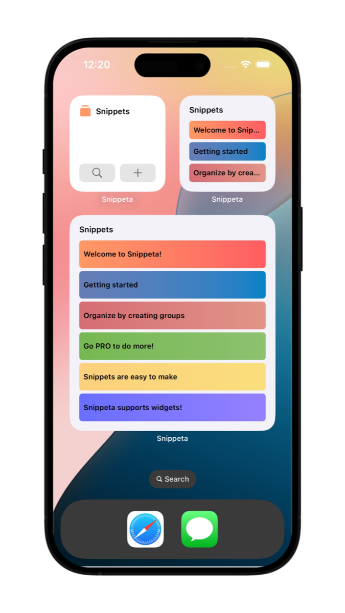 Snippeta widgets on the iPhone home screen